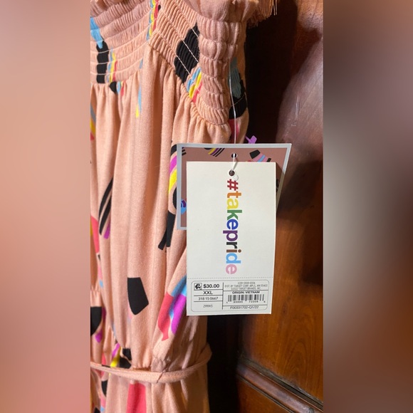 Target Tie Shoulder Summer Maxi XXL Dress 80’s Retro Peach Pink Teal Purple - Picture 13 of 14